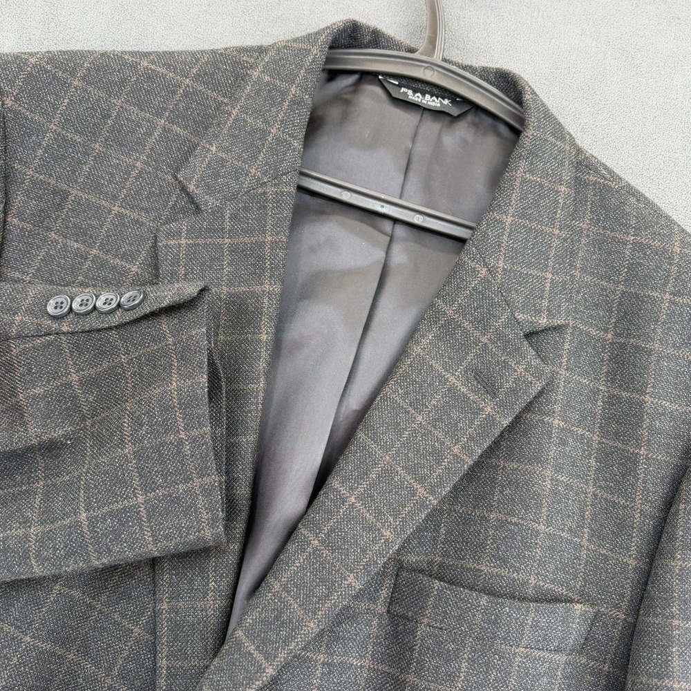 Jos. A. Bank Mens 48R Wool Blazer Grey Brown Windowpane Plaid Sport Coat 48 R